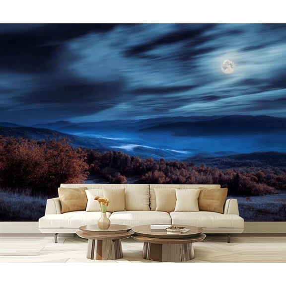 Peel and Stick Wallpaper Waterproof cold fog carpathian rural valley autumn night Wall Mural Decor Self Adhesive and Removable 69in x 98in