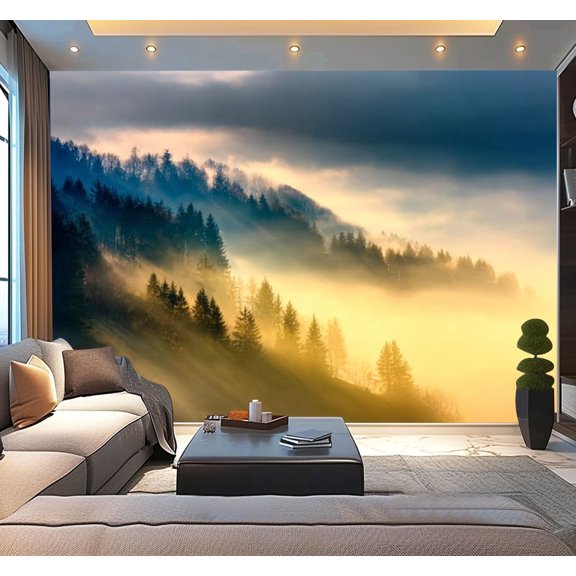 Peel and Stick Wallpaper Waterproof deep fog above valley sunrise Wall Mural Decor Self Adhesive and Removable 100in x 144in