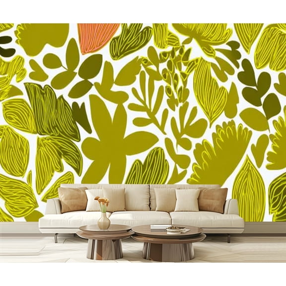 Peel and Stick Wallpaper Waterproof leaf leaves flower abstract Wall Mural Decor Self Adhesive and Removable 69in x 98in