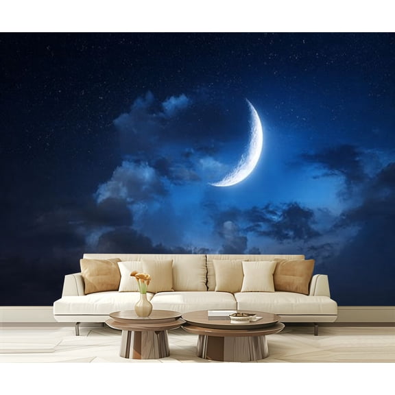 Peel and Stick Wallpaper Waterproof moon blue cloudy sky Wall Mural Decor Self Adhesive and Removable 69in x 98in