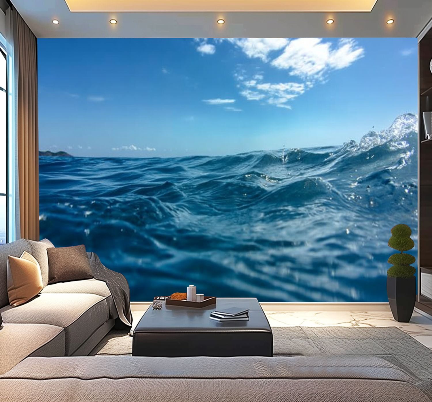 Peel and Stick Wallpaper Waterproof ocean waves from blue sky Wall ...