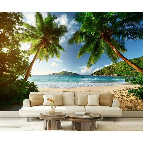 Peel and Stick Wallpaper Waterproof sunset beach Mahe island Seychelles Wall Mural Decor Self Adhesive and Removable 69in x 98in