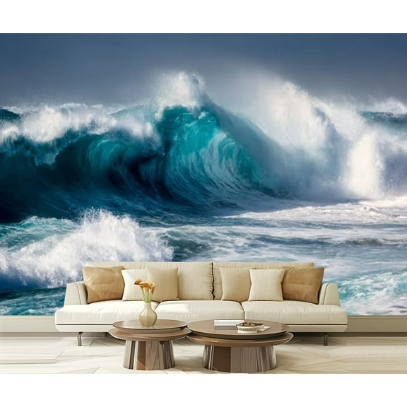 Peel and Stick Wallpaper Waves breaking coast Lanzarote La Santa Canary Island Modern Art Wall Mural Decor Self Adhesive and Removable 69in x 98in