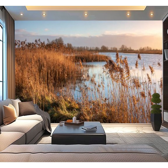 Peel and Stick Wallpaper Waving reeds afternoon sunlight Modern Art Wall Mural Decor Self Adhesive and Removable 100in x 144in