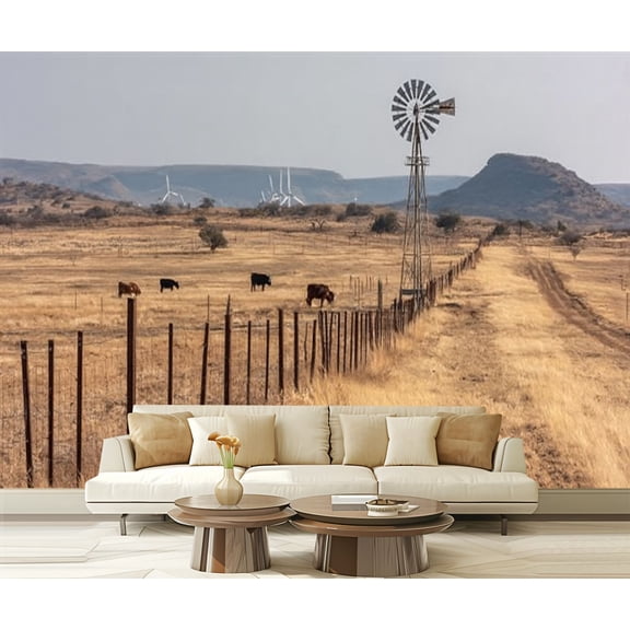 Peel and Stick Wallpaper West Texas Ranch Windmill Modern Art Wall Mural Decor Self Adhesive and Removable 69in x 98in