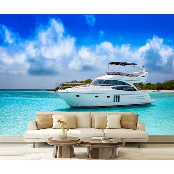 Peel and Stick Wallpaper White yacht middle water Modern Art Wall Mural Decor Self Adhesive and Removable 69in x 98in