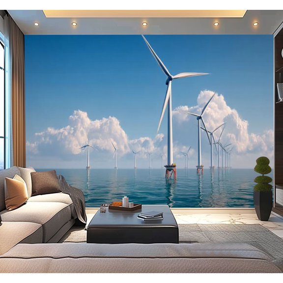 Peel and Stick Wallpaper Wind turbine farm beautiful nature landscape Modern Art Wall Mural Decor Self Adhesive and Removable 100in x 144in