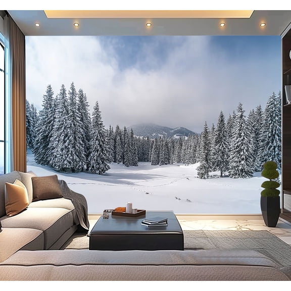 Peel and Stick Wallpaper Winter Landscape Snow Trees Modern Art Wall Mural Decor Self Adhesive and Removable 100in x 144in