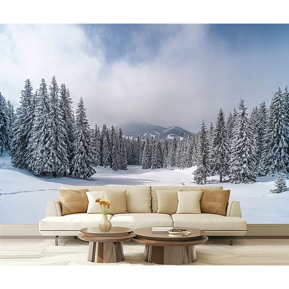 Peel and Stick Wallpaper Winter Landscape Snow Trees Modern Art Wall Mural Decor Self Adhesive and Removable 69in x 98in