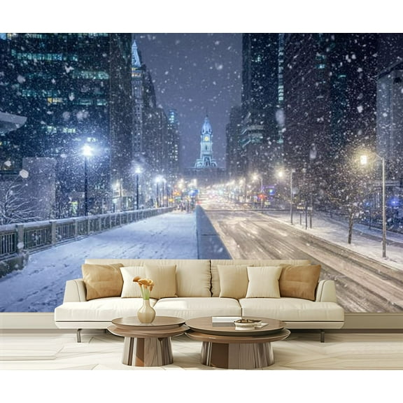 Peel and Stick Wallpaper Winter Philadelphia Modern Art Wall Mural Decor Self Adhesive and Removable 69in x 98in