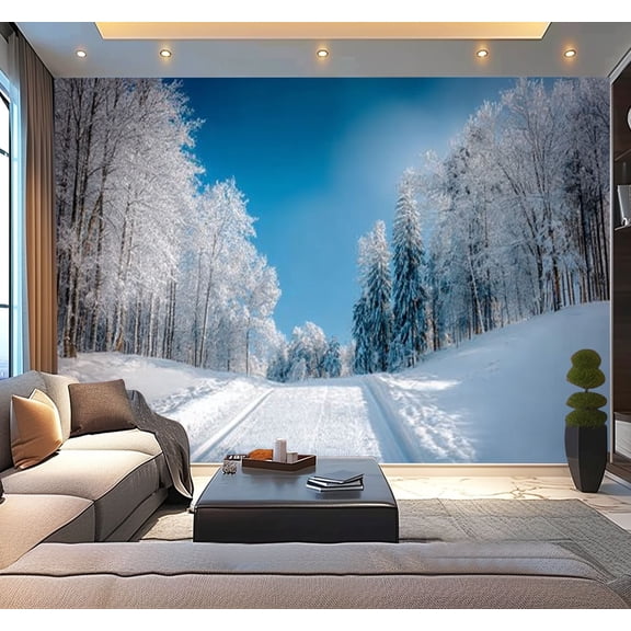 Peel and Stick Wallpaper Winter Scene Cross Country Skiing Track Julian Alps Modern Art Wall Mural Decor Self Adhesive and Removable 100in x 144in