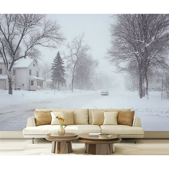 Peel and Stick Wallpaper Winter Snow Storm Scene Residential street Modern Art Wall Mural Decor Self Adhesive and Removable 69in x 98in
