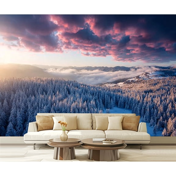 Peel and Stick Wallpaper Winter Sunset Modern Art Wall Mural Decor Self Adhesive and Removable 69in x 98in