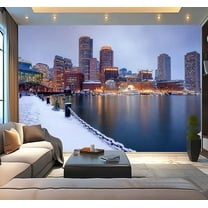 Peel and Stick Wallpaper Winter along Boston Waterfront Modern Art Wall Mural Decor Self Adhesive and Removable 100in x 144in