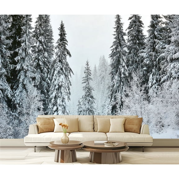 Peel and Stick Wallpaper Winter forest trees covered snow Modern Art Wall Mural Decor Self Adhesive and Removable 69in x 98in