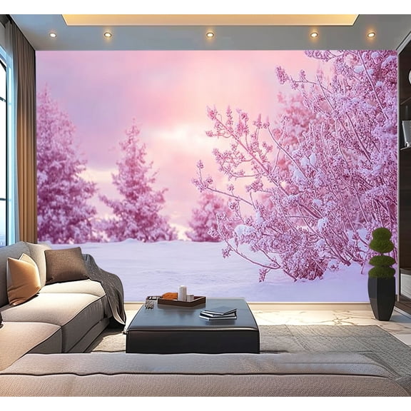 Peel and Stick Wallpaper Winter landscape sunrise Modern Art Wall Mural Decor Self Adhesive and Removable 100in x 144in