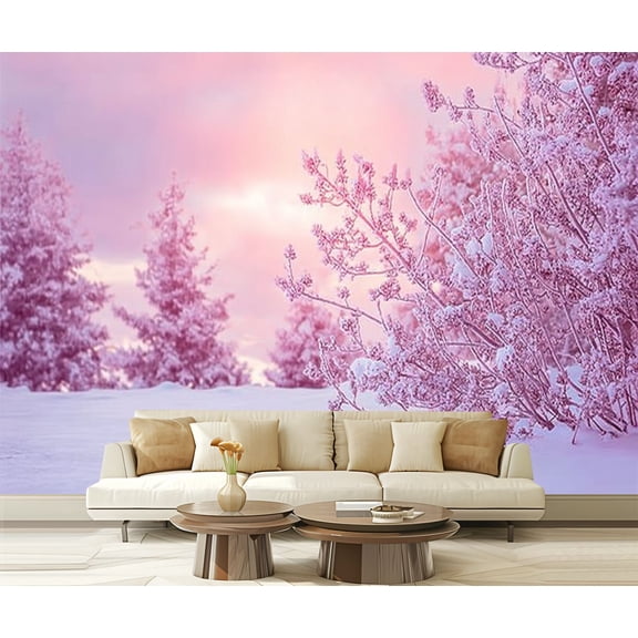 Peel and Stick Wallpaper Winter landscape sunrise Modern Art Wall Mural Decor Self Adhesive and Removable 69in x 98in