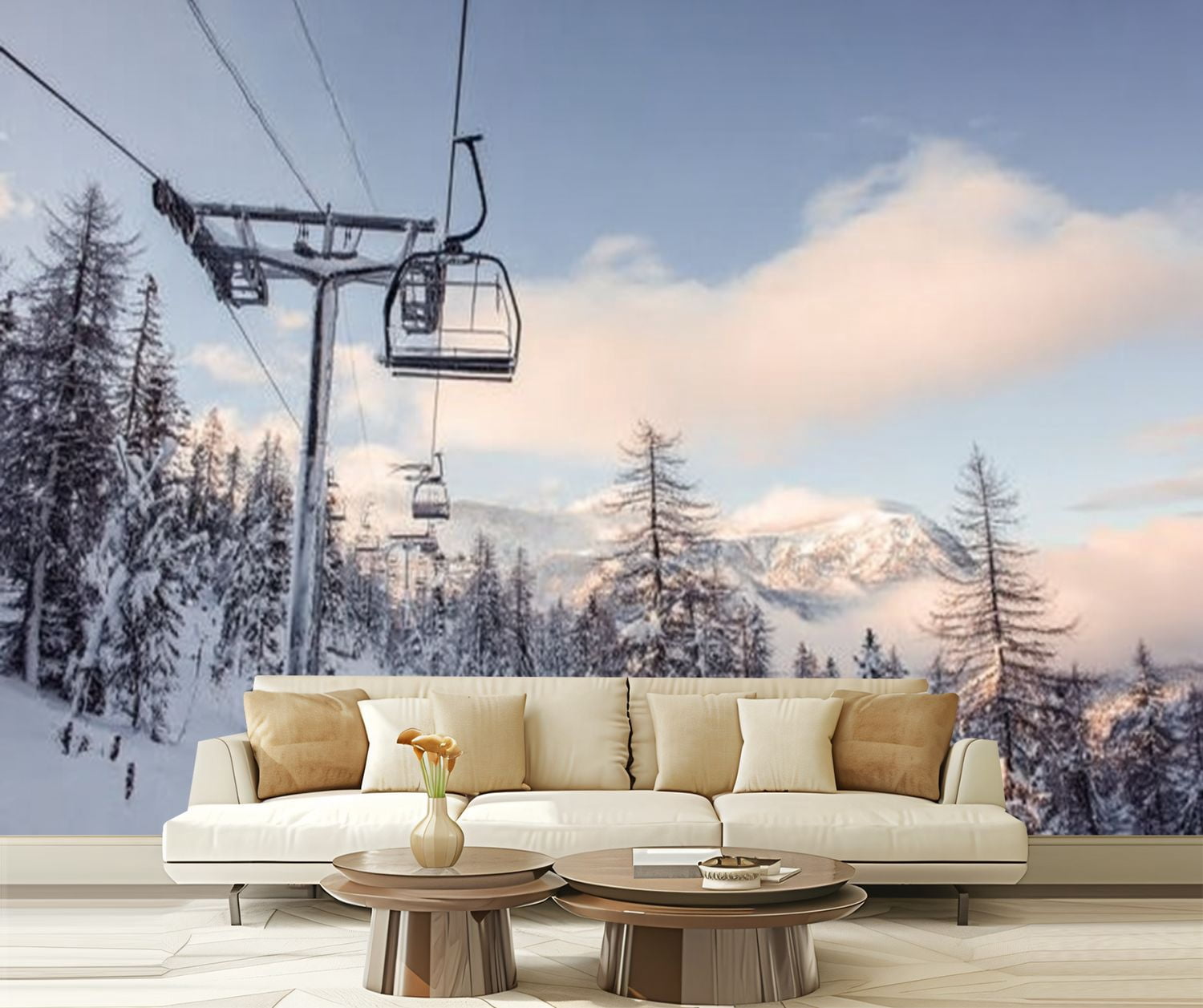 Peel and Stick Wallpaper Winter mountains panorama ski slopes ski lifts ...