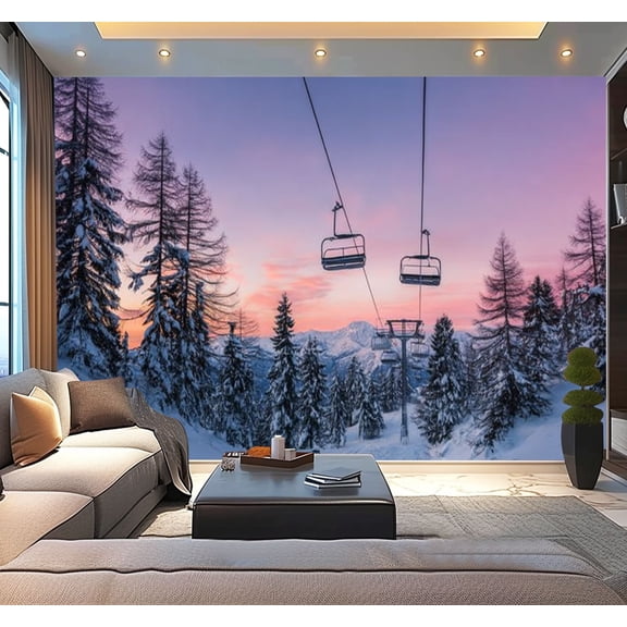 Peel and Stick Wallpaper Winter panorama ski slopes Modern Art Wall Mural Decor Self Adhesive and Removable 100in x 144in