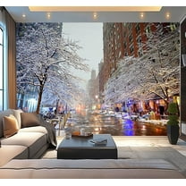 Peel and Stick Wallpaper Winter snowfall New York Modern Art Wall Mural Decor Self Adhesive and Removable 100in x 144in