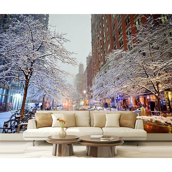 Peel and Stick Wallpaper Winter snowfall New York Modern Art Wall Mural Decor Self Adhesive and Removable 69in x 98in