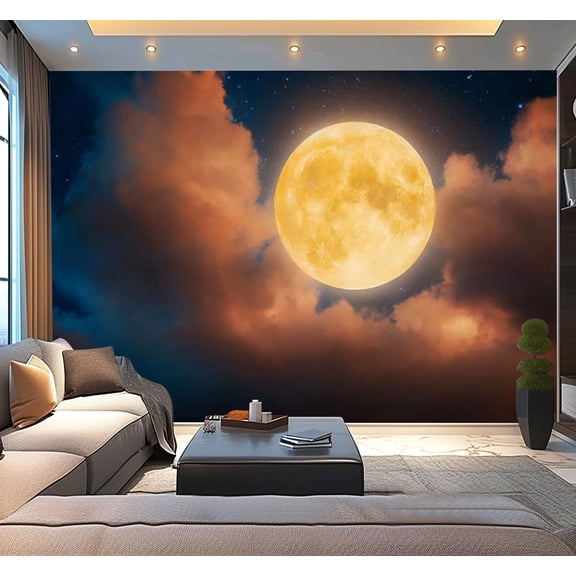 Peel and Stick Wallpaper Yellow moon Modern Art Wall Mural Decor Self Adhesive and Removable 100in x 144in