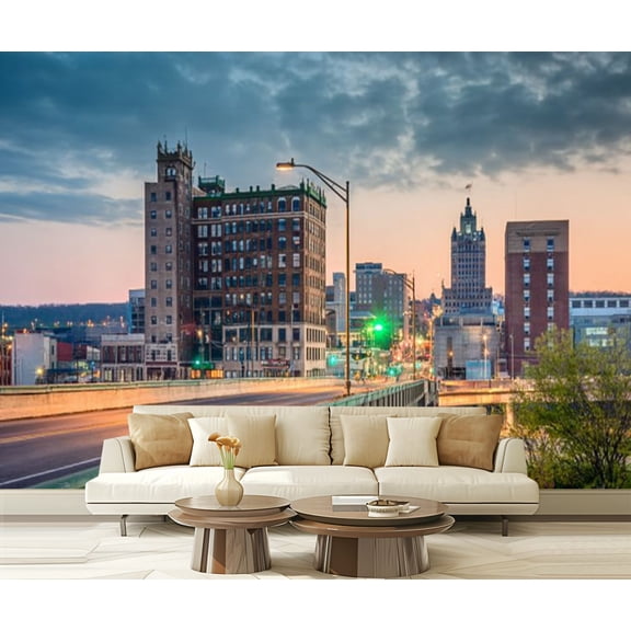 Peel and Stick Wallpaper Youngstown Ohio Town Skyline Modern Art Wall Mural Decor Self Adhesive and Removable 69in x 98in