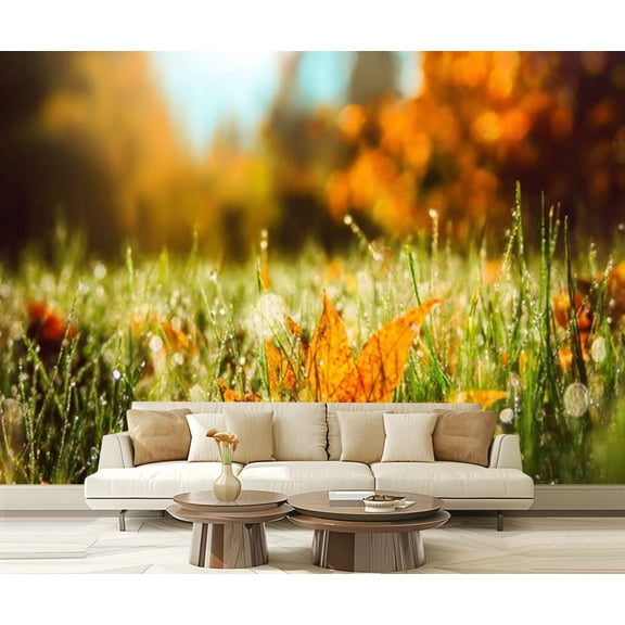 Peel and Stick Wallpaper autumn leaves grass Modern Art Wall Mural Decor Self Adhesive and Removable 69in x 98in