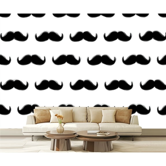 Peel and Stick Wallpaper barber shop mustache vintage gentleman Modern Art Wall Mural Decor Self Adhesive and Removable 69in x 98in
