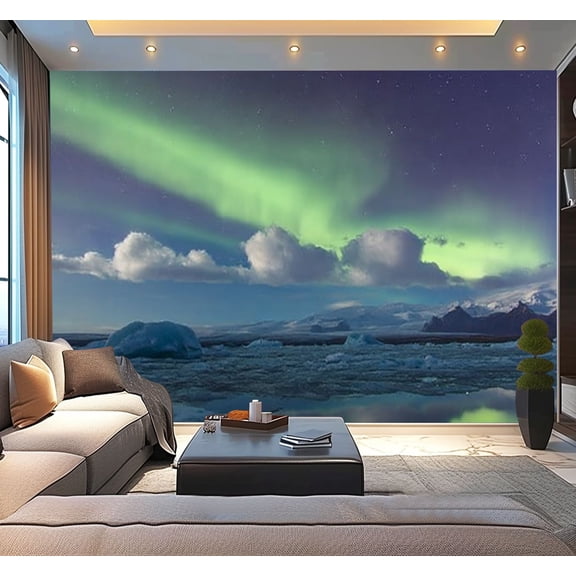 Peel and Stick Wallpaper borealis Glacier Iceland Modern Art Wall Mural Decor Self Adhesive and Removable 100in x 144in