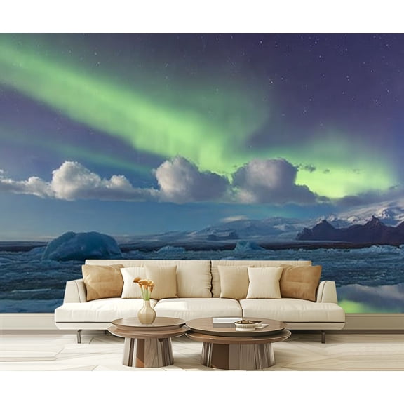 Peel and Stick Wallpaper borealis Glacier Iceland Modern Art Wall Mural Decor Self Adhesive and Removable 69in x 98in
