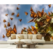 Peel and Stick Wallpaper butterflies tree branch blue sky michoacan Modern Art Wall Mural Decor Self Adhesive and Removable 69in x 98in