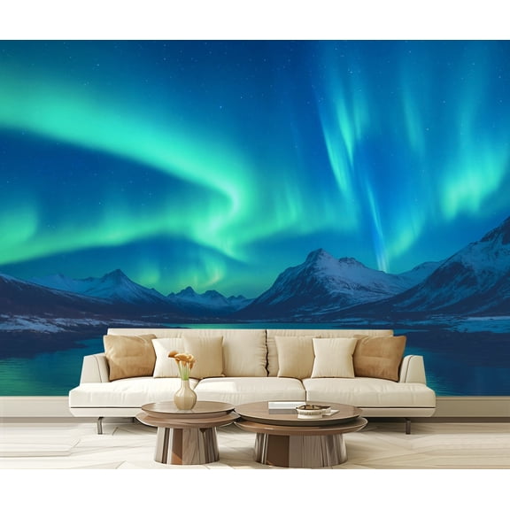 Peel and Stick Wallpaper dark night sky snowy mountains Modern Art Wall Mural Decor Self Adhesive and Removable 69in x 98in