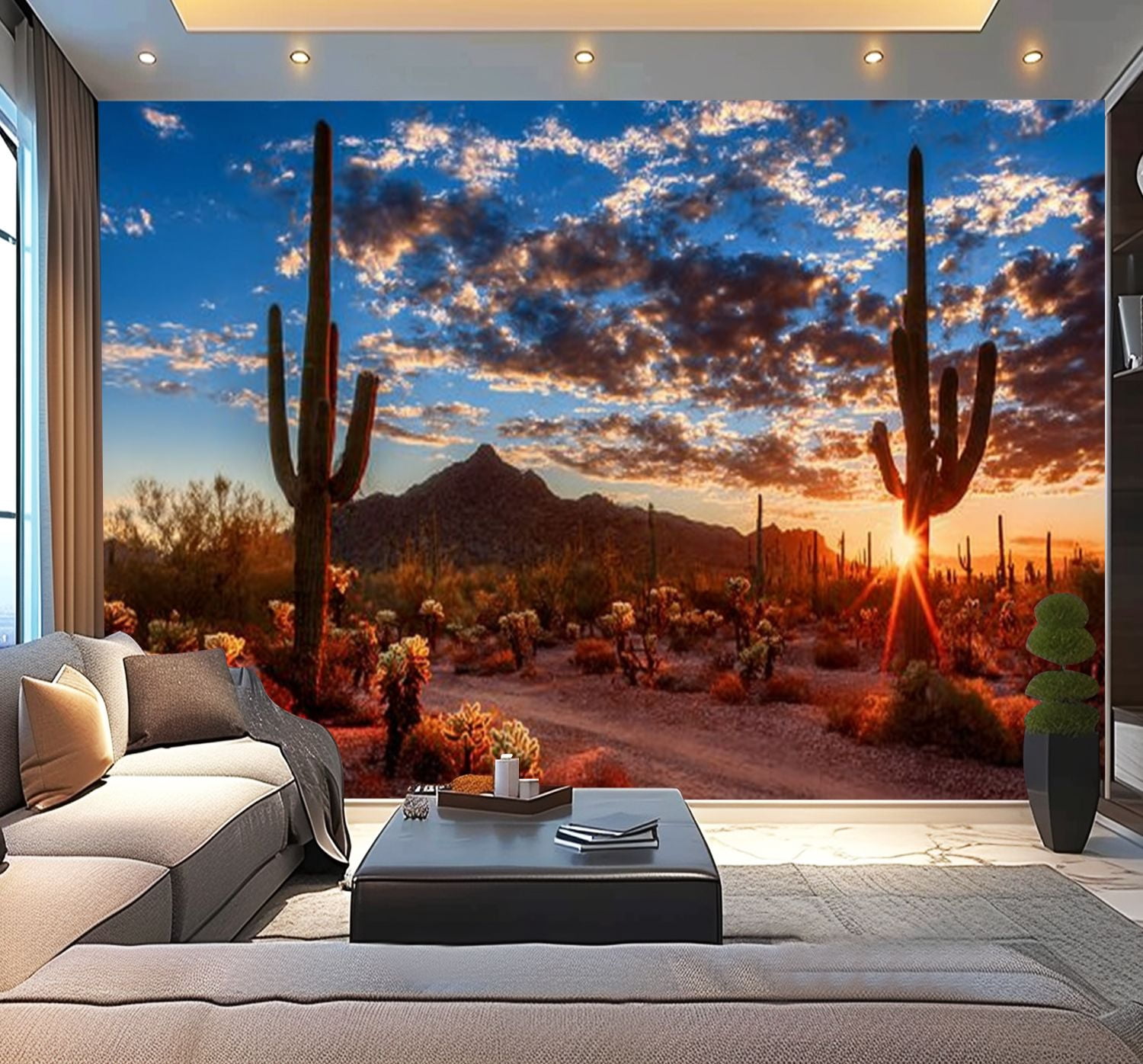 Peel and Stick Wallpaper desert landscape sunset Modern Art Wall Mural Decor Self Adhesive and Removable 100in x 144in