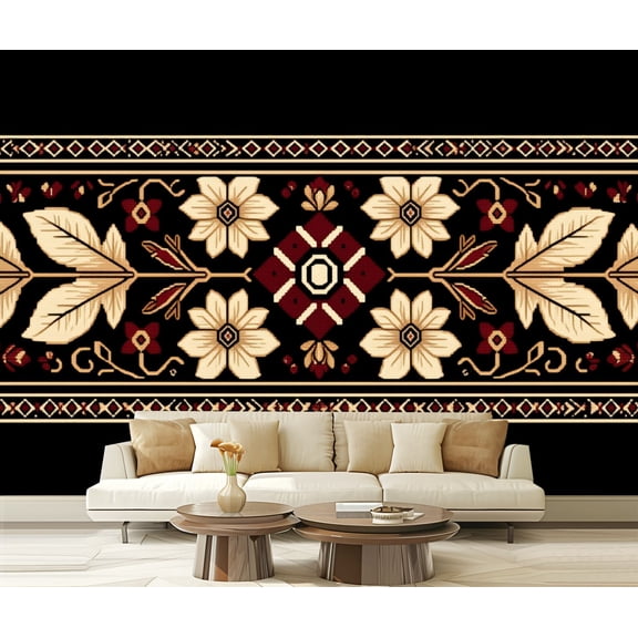 Peel and Stick Wallpaper floral cross embroidery black Modern Art Wall Mural Decor Self Adhesive and Removable 69in x 98in