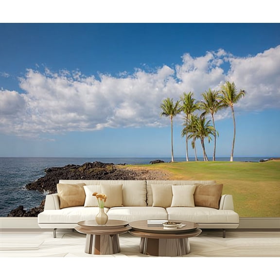 Peel and Stick Wallpaper golf course hawaii beach golf royalty free Modern Art Wall Mural Decor Self Adhesive and Removable 69in x 98in