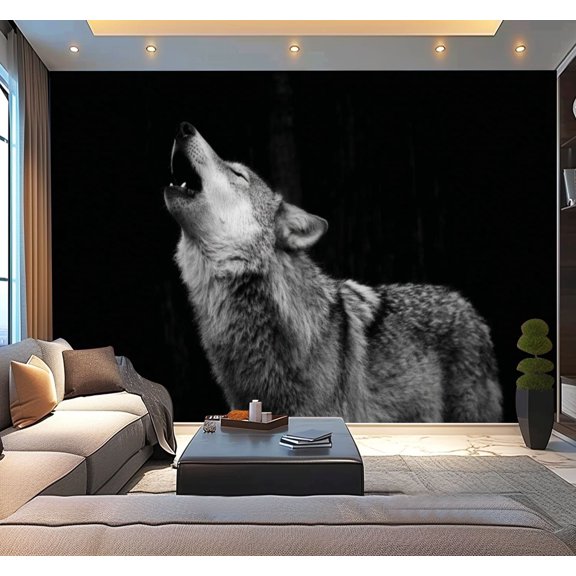 Peel and Stick Wallpaper heulender Wolf Modern Art Wall Mural Decor Self Adhesive and Removable 100in x 144in