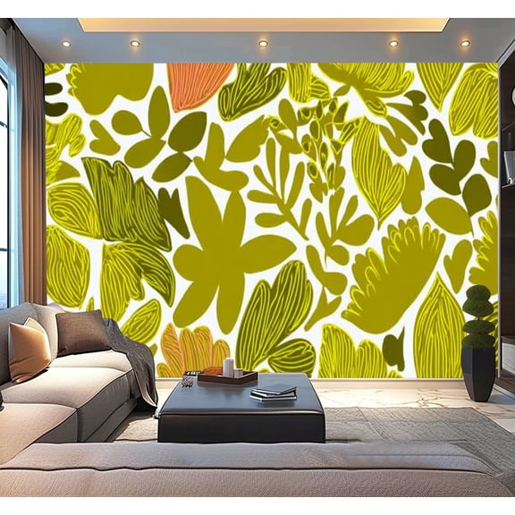 Peel and Stick Wallpaper leaf leaves flower abstract Modern Art Wall Mural Decor Self Adhesive and Removable 100in x 144in
