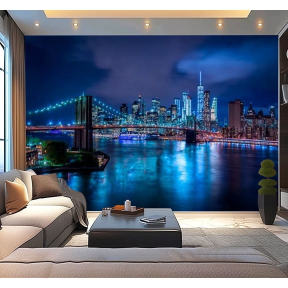 Peel and Stick Wallpaper new york skyline night new york city skylines pictures Modern Art Wall Mural Decor Self Adhesive and Removable 100in x 144in