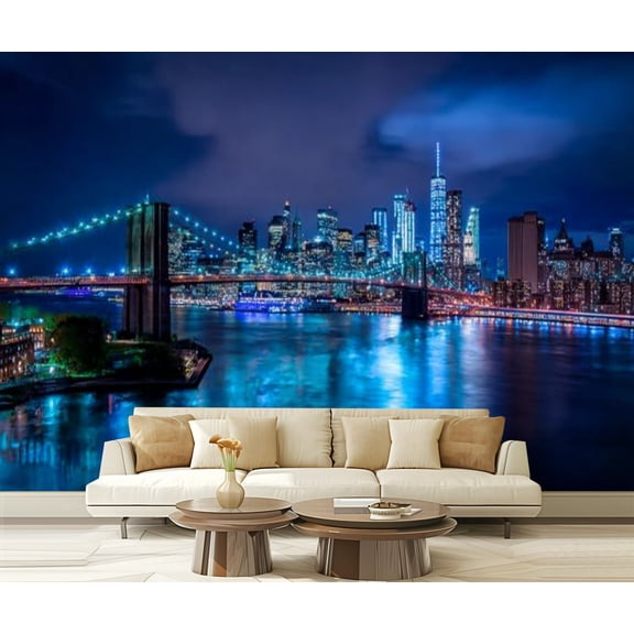 Peel and Stick Wallpaper new york skyline night new york city skylines pictures Modern Art Wall Mural Decor Self Adhesive and Removable 69in x 98in