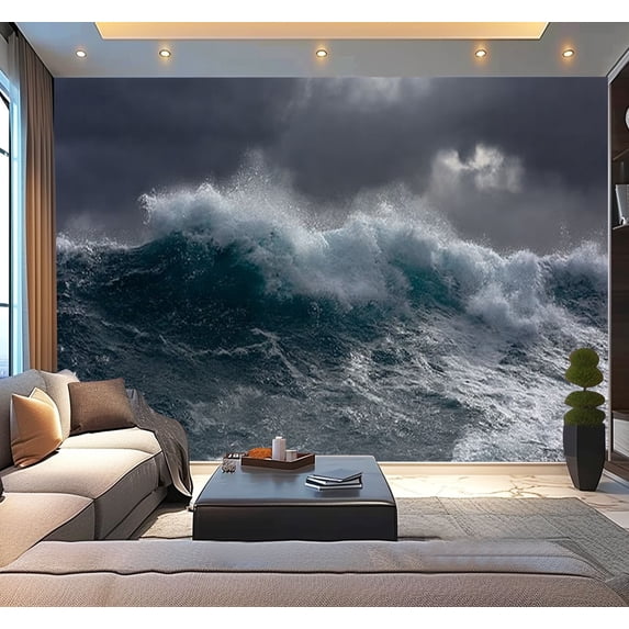 Peel and Stick Wallpaper ocean wave storm Modern Art Wall Mural Decor Self Adhesive and Removable 100in x 144in