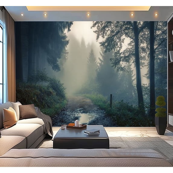 Peel and Stick Wallpaper path fog Black Forest Modern Art Wall Mural ...