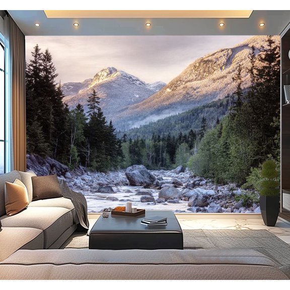 Peel and Stick Wallpaper river white mountains new hampshire forest dawns Modern Art Wall Mural Decor Self Adhesive and Removable 100in x 144in