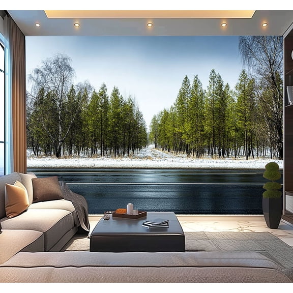 Peel and Stick Wallpaper road winter forest Modern Art Wall Mural Decor Self Adhesive and Removable 100in x 144in