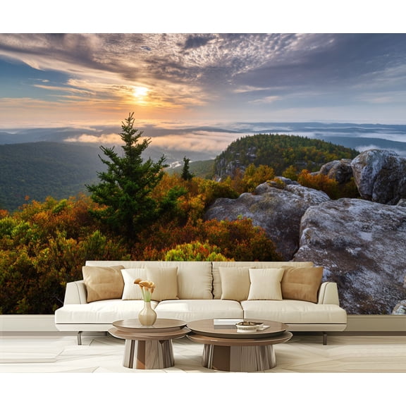 Peel and Stick Wallpaper scenic sunrise foliage west virginia spectacular warm Modern Art Wall Mural Decor Self Adhesive and Removable 69in x 98in