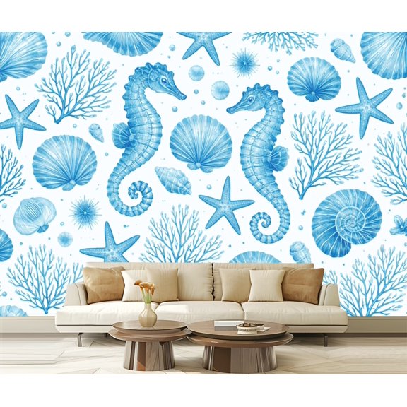 Peel and Stick Wallpaper sea watercolor style Modern Art Wall Mural Decor Self Adhesive and Removable 69in x 98in