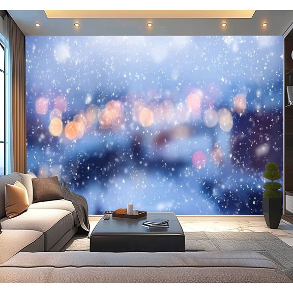 Peel and Stick Wallpaper snowfall defocused lights evening wintry city Modern Art Wall Mural Decor Self Adhesive and Removable 100in x 144in