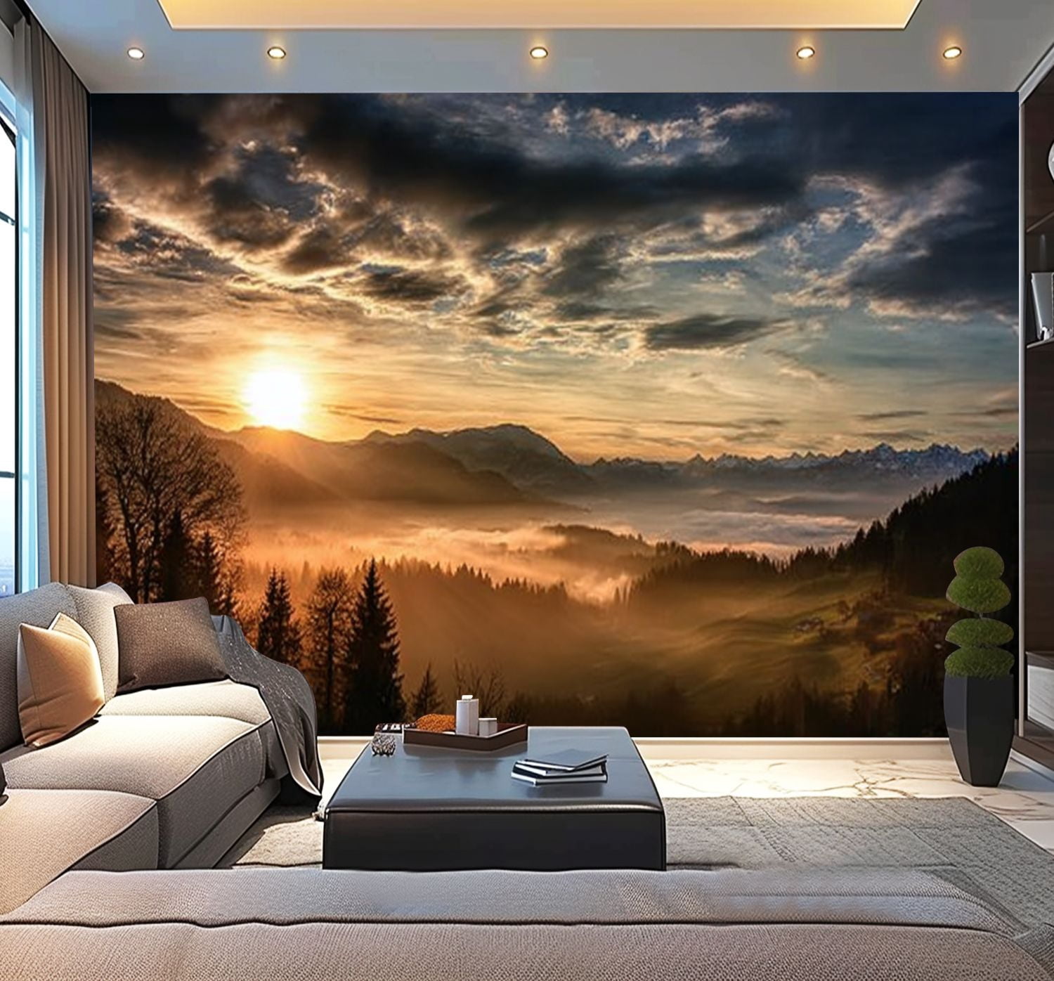 Peel and Stick Wallpaper spectacular sunset landscape European alps winter Modern Art Wall Mural Decor Self Adhesive and Removable 100in x 144in