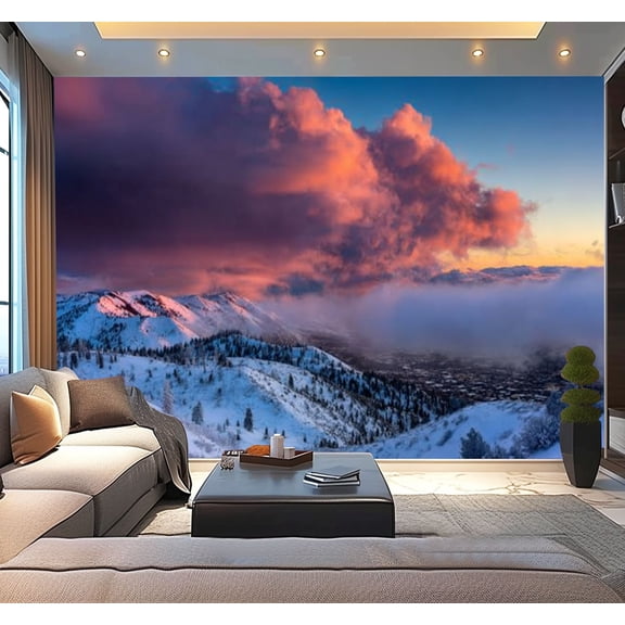 Peel and Stick Wallpaper sunrise winter slide mountain reno nv mt rose Modern Art Wall Mural Decor Self Adhesive and Removable 100in x 144in