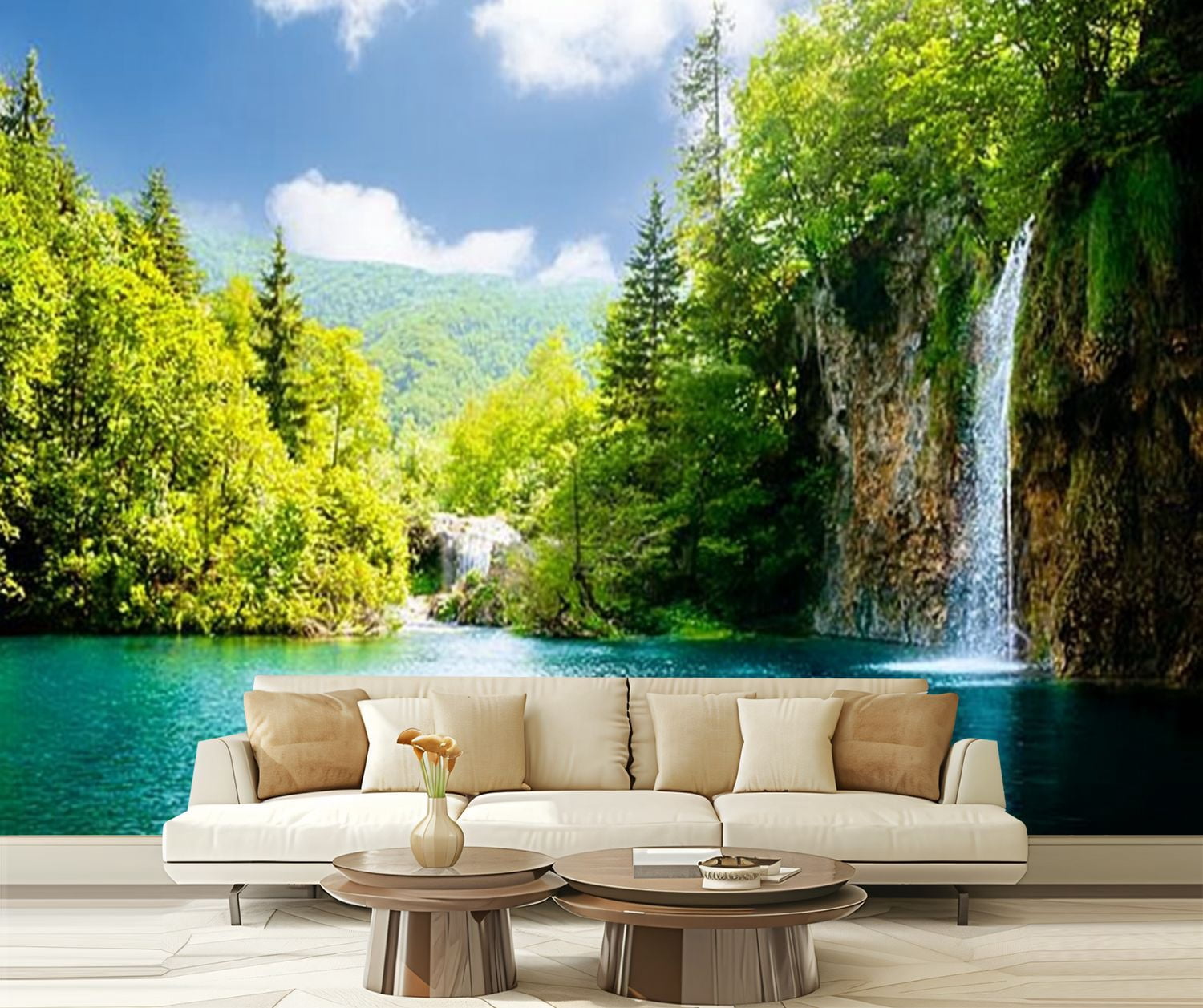Peel and Stick Wallpaper waterfall deep forest Modern Art Wall Mural Decor Self Adhesive and Removable 69in x 98in